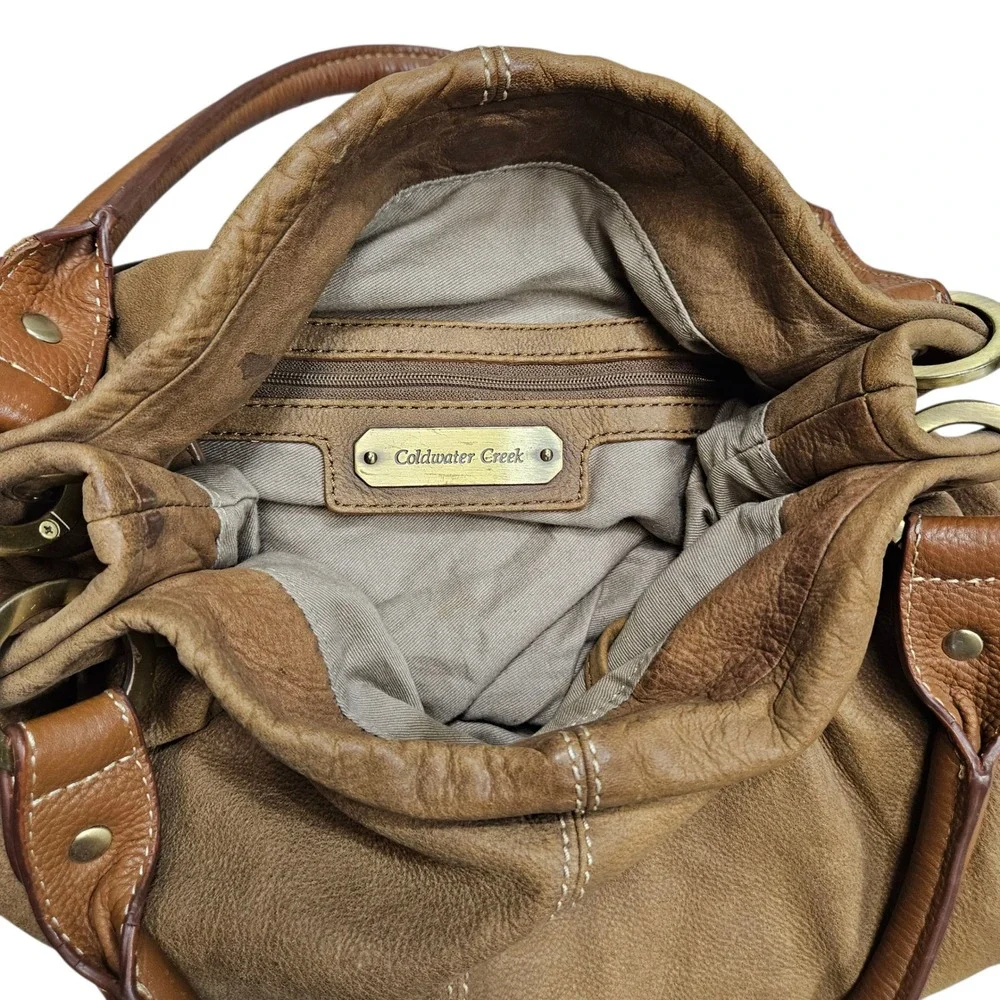 Coldwater Creek Genuine Leather‎ Hobo Shoulder Bag Distressed Tan Brown